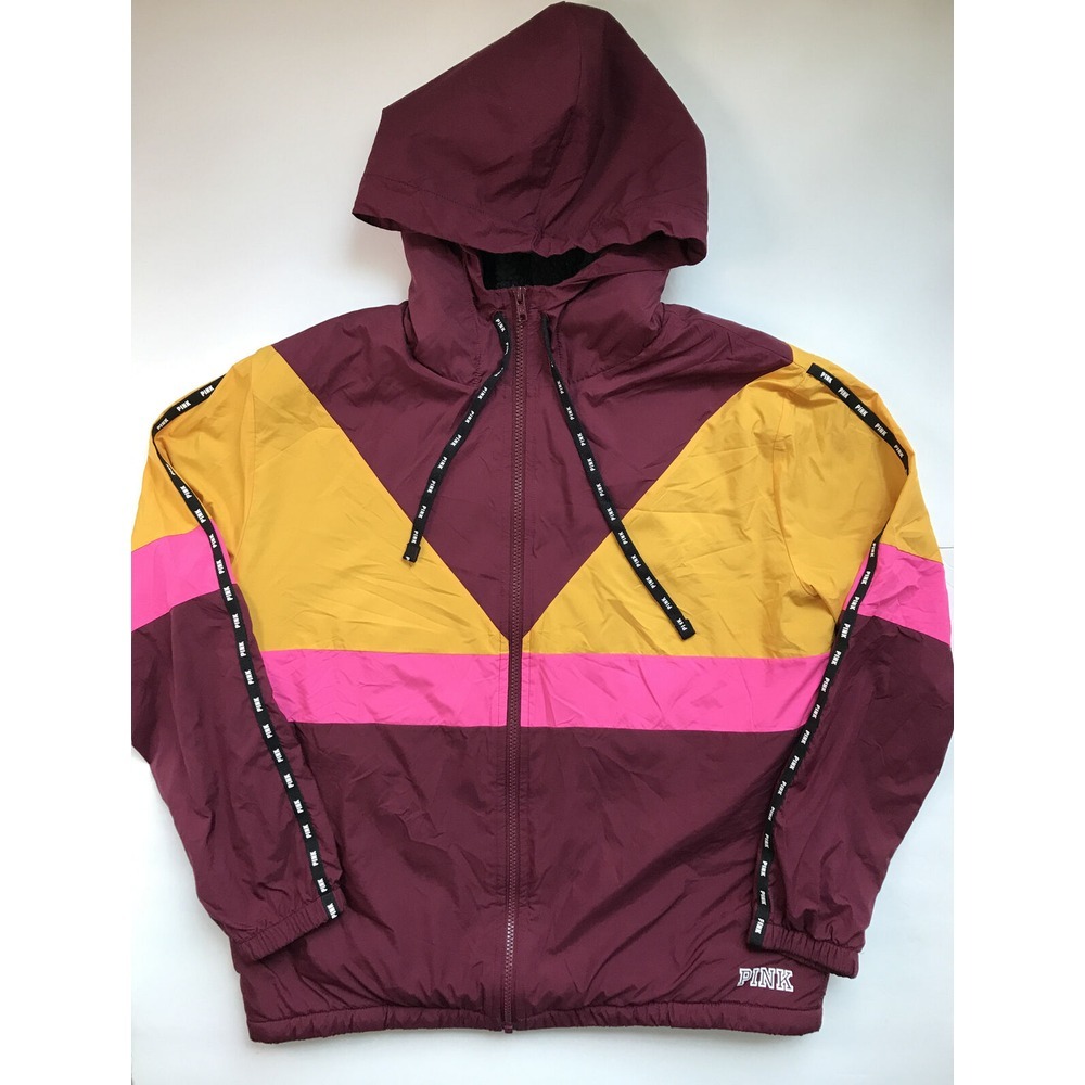 Victoria's Secret PINK XS/S Sherpa Lined Full Zip‎ Anorak Jacket Ruby Gold Pink